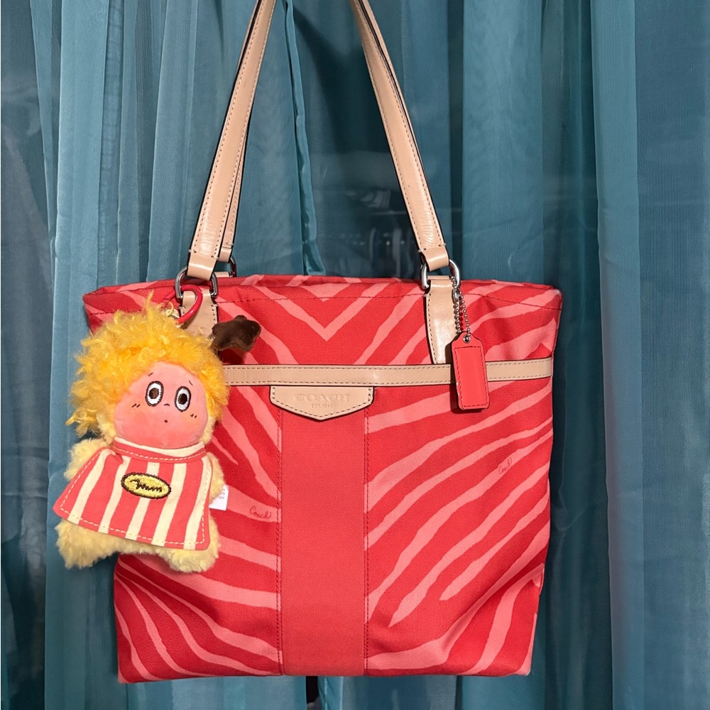 Coach Orange and Tan Zebra Print Tote Bag